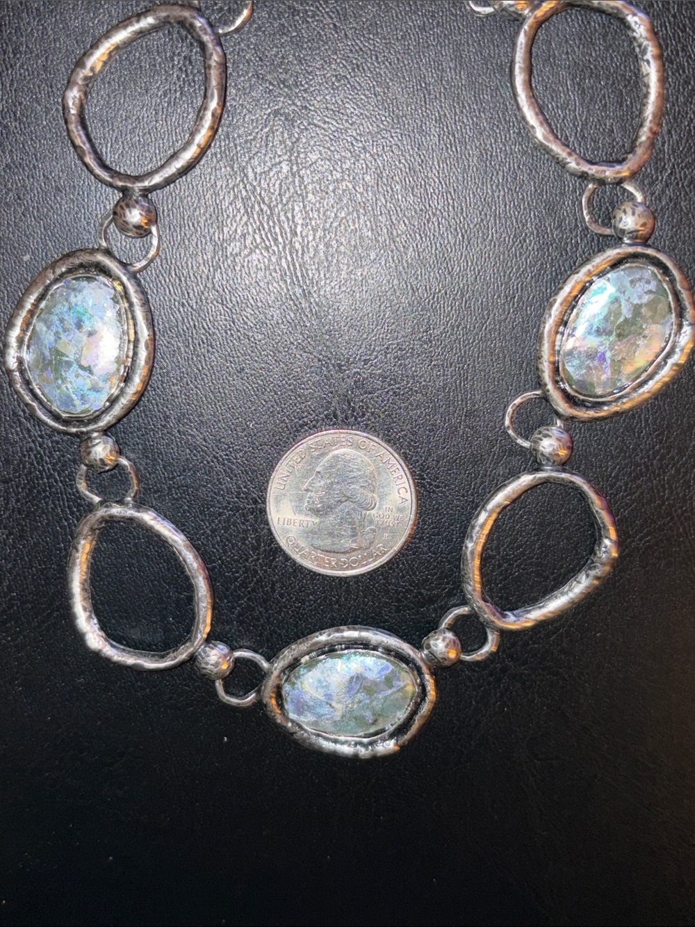Or Paz 925 Sterling Silver Roman Glass Station Necklace Organic Design Boho - Picture 6 of 6